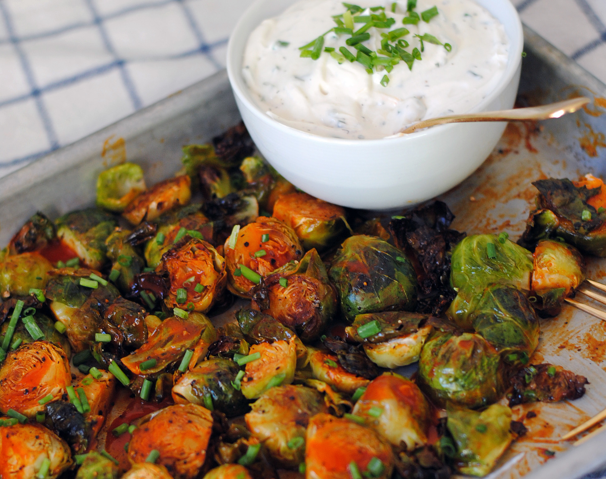 Crispy Buffalo Brussels Sprouts.