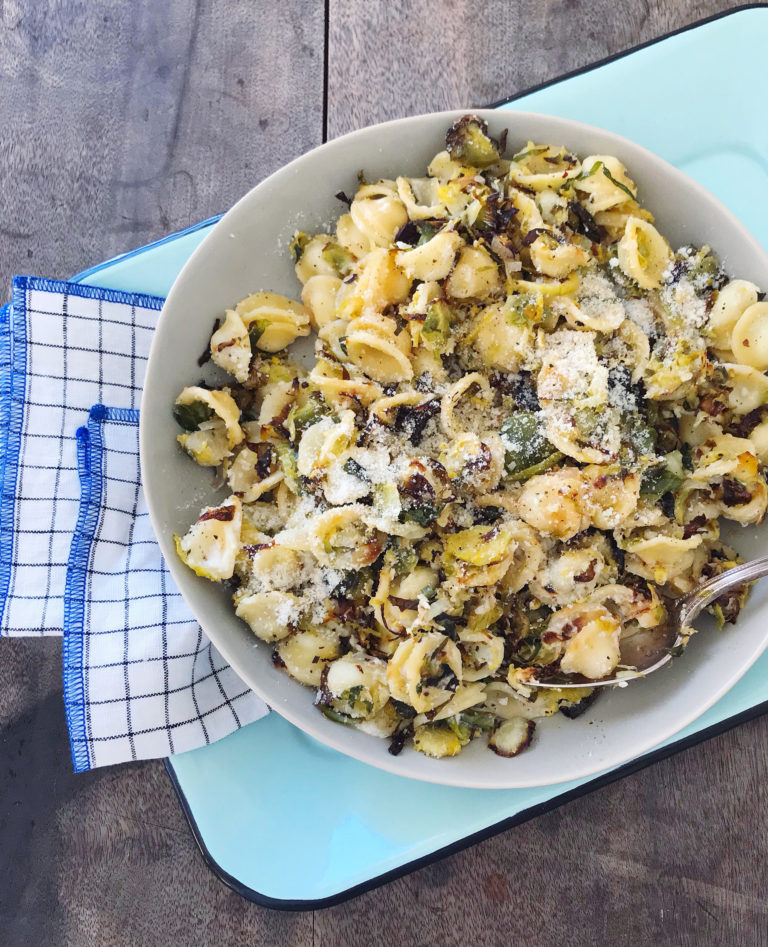 Crispy Panko Brussels Sprouts Pasta. DomestikatedLife