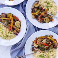 Grilled Sausage and Veggie Couscous Bowls.
