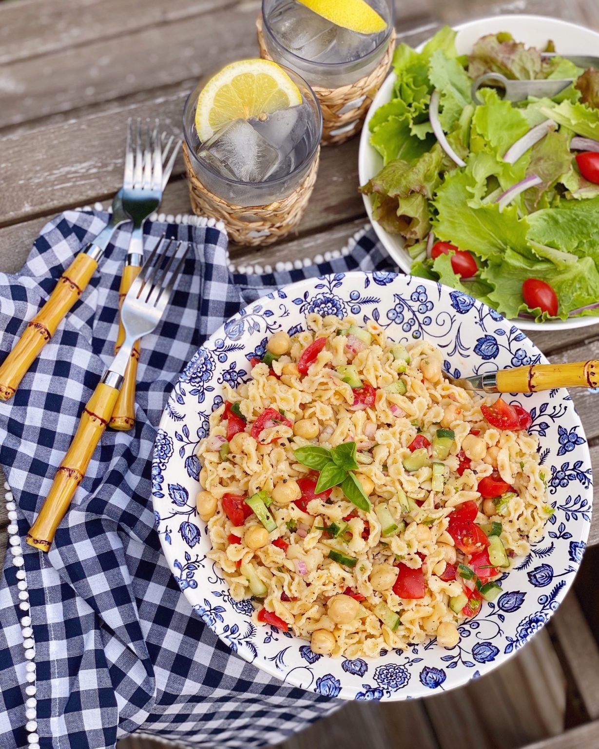 Chickpea, Tomato, Cucumber Pasta Salad. DomestikatedLife