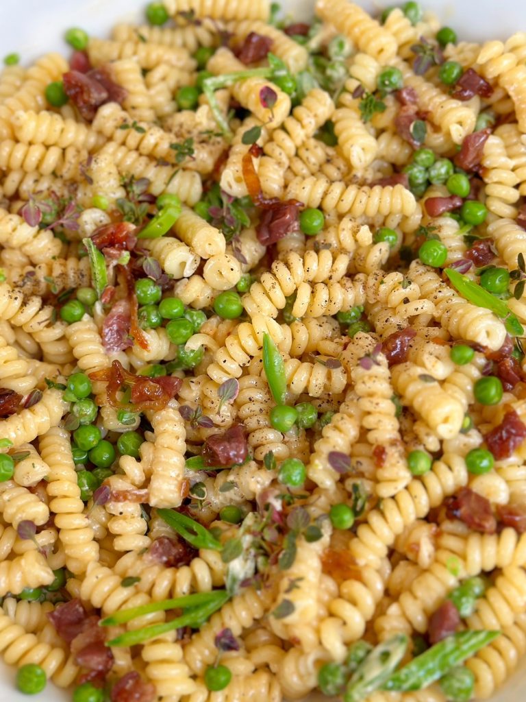 Lemon Thyme, Pea and Prosciutto Pasta Salad. - DomestikatedLife