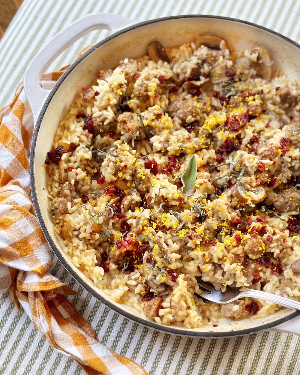 Sausage, Cranberry, Sage, and Orange Risotto.